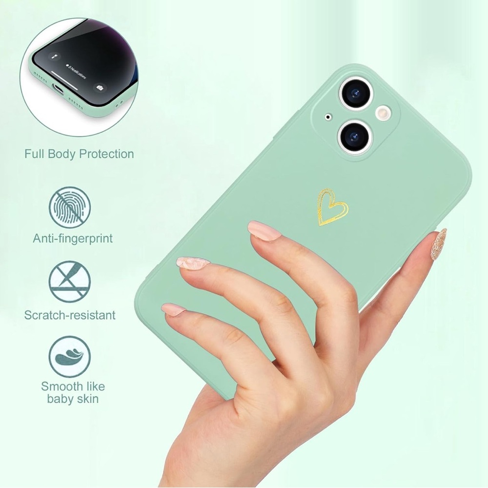 Mint Green IPhone 14 Case with Gold Heart